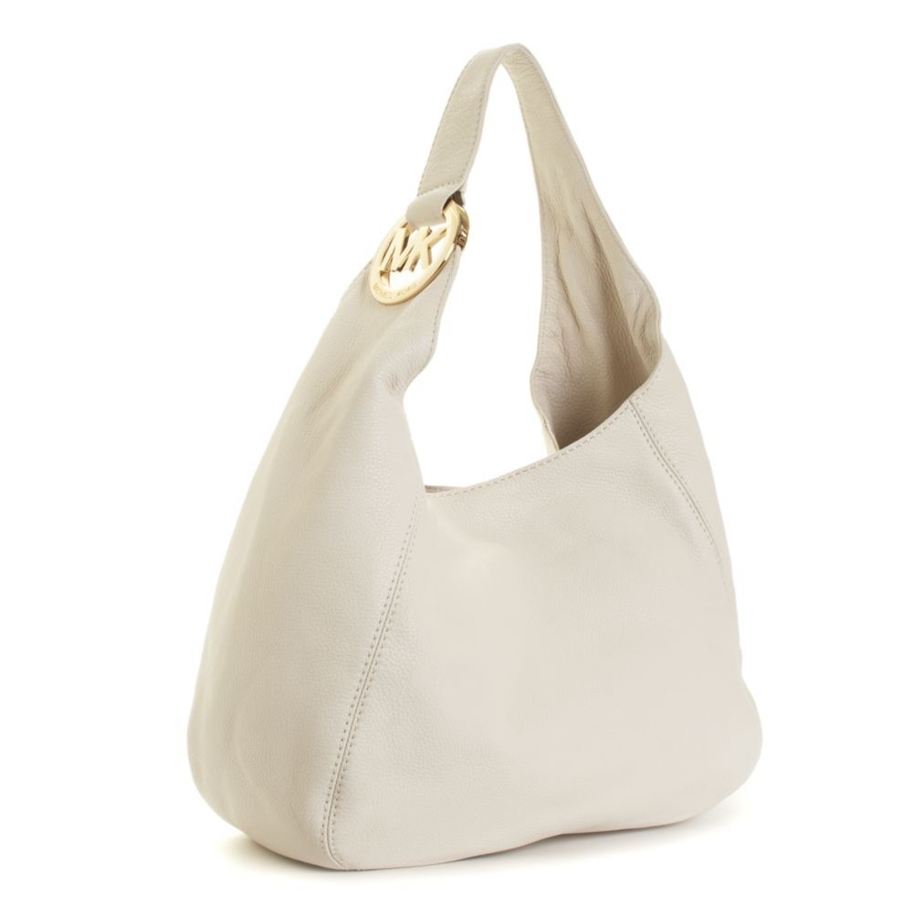 Michael Kors Hobo Bag Fulton Shoulder Handbag Purse Pebbled Leather White